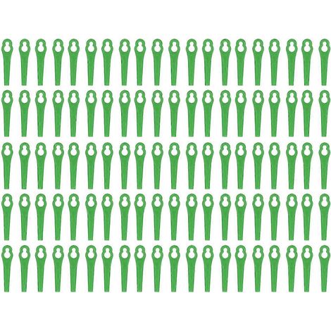 100 lames de coupe en plastique, outil de coupe pour tondeuse à gazon, accessoires de rechange pour l'entretien du jardin, vertes (1/4)