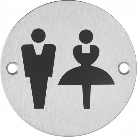 Cartello tondo per toilette unisex, da avvitare, targa in acciaio inossidabile spazzolato, marcatura nera, Ø76mm - THIRARD (1/3)
