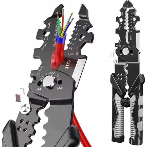Pinza da elettricista 210 mm - Pinza multifunzione 25 in 1 per isolamento, taglio e crimpatura Cr-V 240 g Gamma 1,6-5,8 mm Impugnatura antiscivolo (1/5)