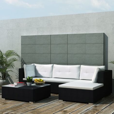 Vidaxl – Ensemble salon de jardin 5 pièces en rotin noir – Coussins épais amovibles – Résistant aux intempéries – Cadre en acier durable