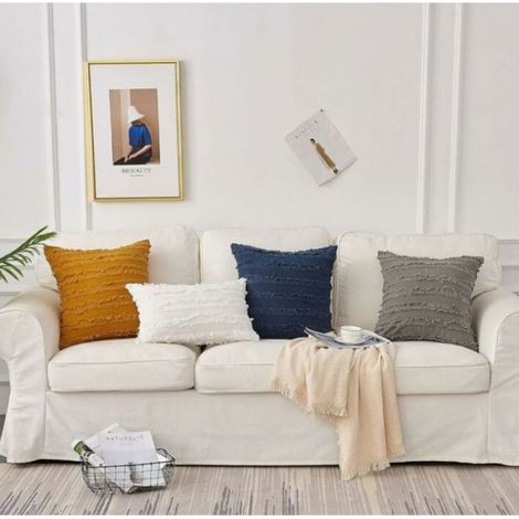 Housse De Coussin - Coton Et Lin - Pour Canapé Chaise Lit - 45x45 Cm - Blanc Ivoire - 2 Pièces (1/5)