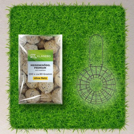 Set Nourriture pour Oiseaux Boulettes pour Mésanges - Distributeur de Nourriture pour Oiseaux en Métal Suspendu Ø 24 x 8 cm pour 8 Boulettes, Boulettes Insectes-Vers de Farine 200 Pcs à 90 g (1/3)