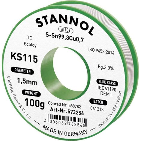 Stannol KS115 hilo de soldadura sin plomo 1,5 mm 100 g