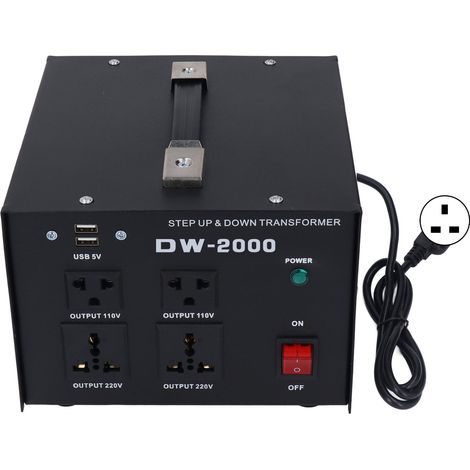 Transformateur de tension 2000W réglable, convertisseur boost/buck AC avec prise UK, entrée 110V-120V / sortie 220V-240V, adaptateur élévateur-abaisseur de puissance. (1/5)