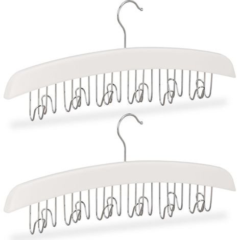 2 x Gürtelhalter Kleiderschrank, Haken für 12 Gürtel, 360° drehbarer Haken, Lotusholz, 17,5x43x5,5 cm, weiß/silber (1/5)