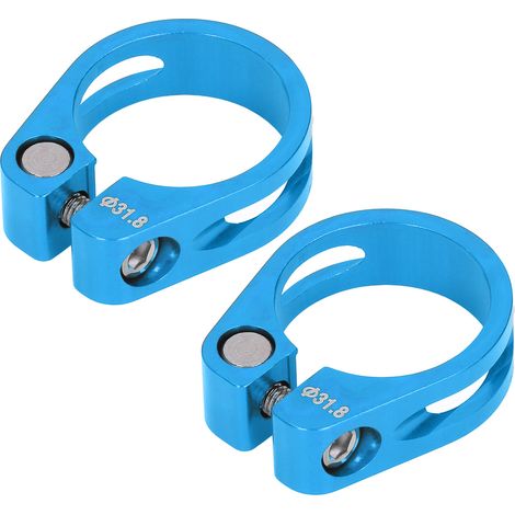 Lot de deux colliers de serrage rapides en aluminium pour tige de selle de vélo, adaptés aux accessoires de vélo, bleus. (1/5)