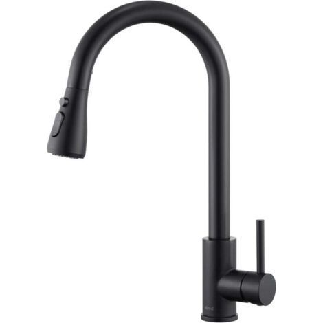 Black Kitchen Mixer Tap, 3 Setting Modes, Pull Out Sink Faucet, 360° Swivel Spout, 304 Stainless Steel (1/4)