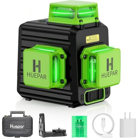 Niveau Laser Vert Chantier Autonivelantavec Batterie Rechargeable 360° 3 Laser Niveaux Autonivellement et Mode Pulsé,Port de Charge de USB-C+Étui de Transport à Coque Rigide B03CG Pro (1/5)