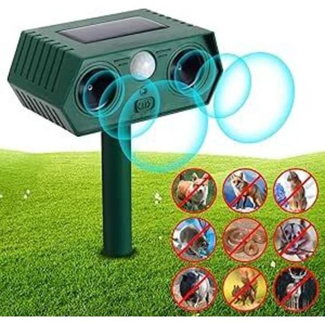 Répulsif ultrasonique étanche IP65 avec énergie solaire – Détecteur de mouvement pour animaux – Repousse chats, chiens, martres, hérons, ratons laveurs (1/4)