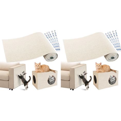 Set of 2 Cat Scratching Mats 40x200cm Polyester Adhesive Protector for Sofa, Furniture, Wall, Floor, White (1/5)