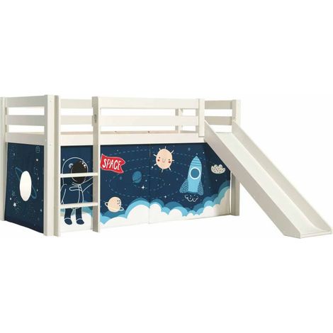 Lit Enfant Surélevé Avec Toboggan "Pino Space Shuttle" 90x200cm Blanc (1/2)