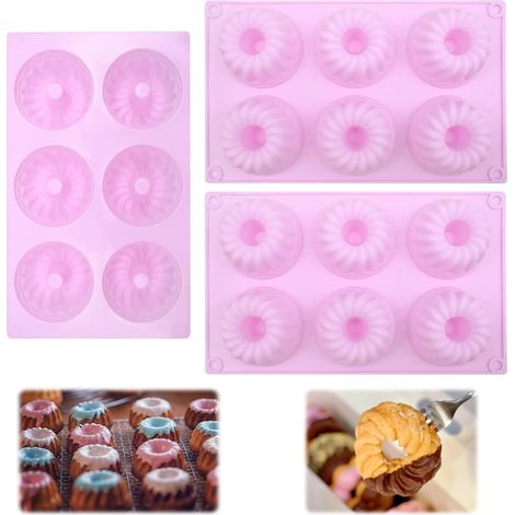 Moule Donuts Silicone, Lot de 3 Moules Mini Cake et Mini Quiche en Silicone Spirale et Vagues pour Muffins et Petits Gâteaux (1/5)