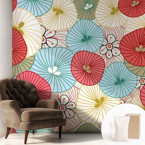 Fototapete Vliestapete mit Kleber - modern Wohnzimmer - Wanddekoration - einfach anzubringen Blumenmuster 250x250 cm (1/5)