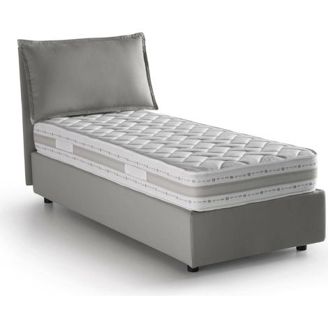 Talamo Italia Letto singolo Penelope, Letto contenitore con rivestimento in tessuto, 100% Made in Italy, Apertura frontale, con materasso Cm 90x190 incluso, Grigio, con imballo rinforzato