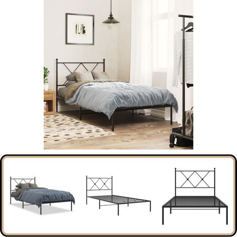 Cadre de lit métal sans matelas avec tête de lit noir 90x190 cm - Cadre De Lit - Lit Double - Lit Metal - Lit Moderne - Literie