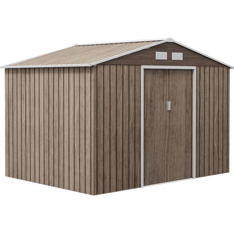 Outsunny – Abri de jardin métal 5,4m² – Tôle d'acier galvanisé – Porte coulissante verrouillable – 4 aérations – Dimensions 277x195x192cm – Marron clair