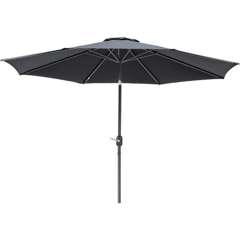 3M Round Garden Umbrella Patio Sun Shade Canopy Crank Tilt Black Parasol with 9.5KG Base Weight (1/2)