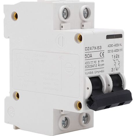 50-A-400-V-AC/DC-Leistungsschalter, 2-poliger 4-kA-Elektromagnet-Leistungsschalter mit Abschaltvermögen für Solar-PV-Anlagen, 35-mm-DIN-Schienenmontage (1/5)