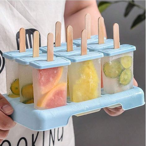 1 Eisform, selbstgemachte Eiscreme-Vorlage, Gefrier-Eiscreme-Form für den Heimgebrauch: 9 blaue Formen + 9 Plastikstiele (1/5)