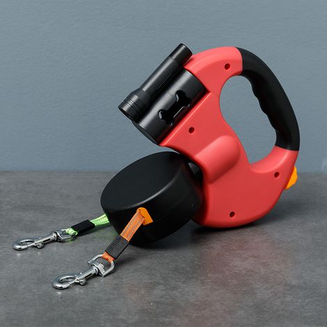 Laisse Rétractable Double Tête 2 en 1 pour Chien, Longe Automatique pour 2 Chiens Moyens et Grands, Contrôle Indépendant, Résistante aux Morsures