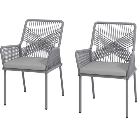 Lot De 2 Chaises De Jardin En Rotin – Coussins Lavables, Accoudoirs, Dossier, Acier, Gris Foncé (1/5)