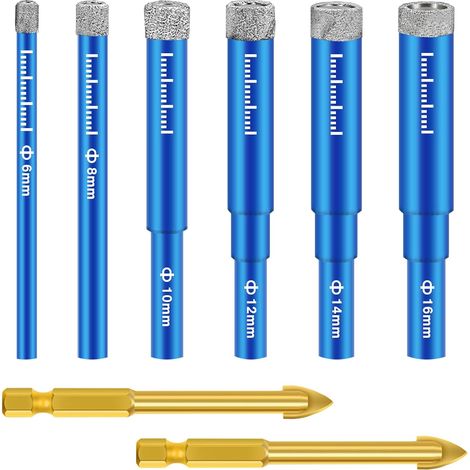 8 Pièces Foret Diamant Carrelage 6,8,10,12,14,16mm et Forets en Carbure (1/5)