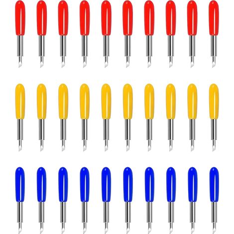 30PCS Lames de Rechange pour Machines de Découpe, 10PCS Jaune 30°, 10PCS Rouge 45°, 10PCS Bleu 60°, Lame de Coupe Précise pour Papier, Carton, Tissu et Autocollants (1/5)