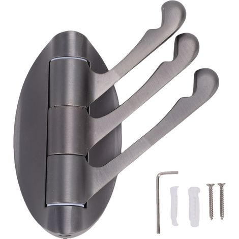 Patère murale triple pivotante Ortviai 8231H alliage de zinc gris métallisé gain de place (1/5)