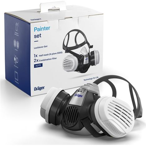 Dräger X-plore 3300 Masque de protection respiratoire adapté aux peintures solvants, époxy résine, poussières Demi-Masque peinture avec 2 cartouches A2 P3, Taille M (1/5)