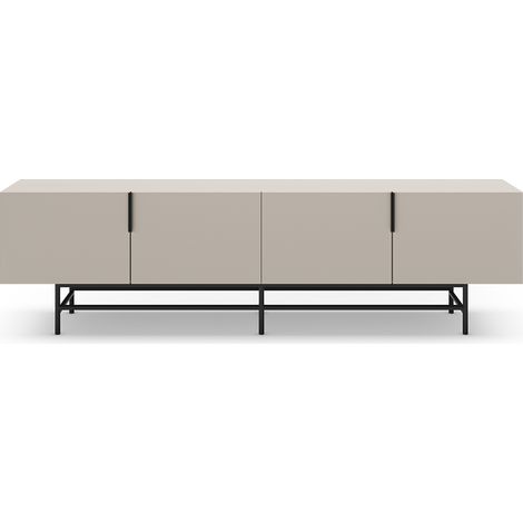 Meuble TV, Meuble de salon aspect bois coloris crème, pieds en métal noir - Longueur 200 x Profondeur 35 x Hauteur 55 cm (1/5)
