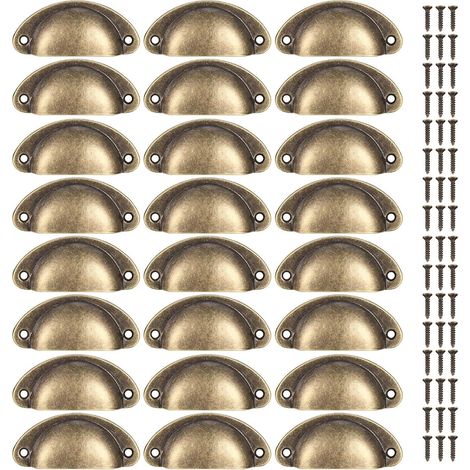 20 poignées coquille métal rétro semi-cercle, pour tiroirs, cuisine, placards, avec vis (1/4)