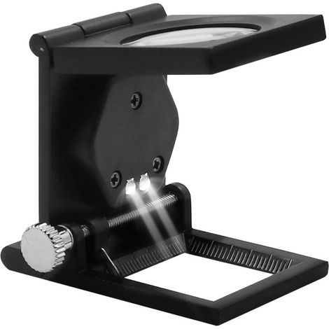 Lntyq 10X 25 mm Loupe de Table Compte-Fils en Alliage de Zinc et Verre Pliable avec 2led Loupe de Lecture Grande Lentille pour Travail Bureau Maison réparation Hobby Artisanat journaux(Noir)