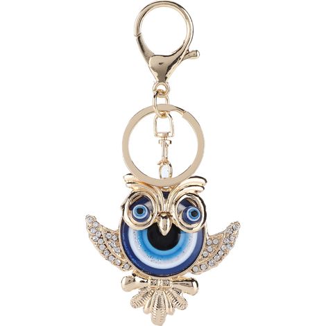 Rhinestone Keychain Fashion Jewelry Bag Purse Accessories with Owl Blue Turkish Evil Eye Pendant (1/5)
