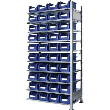 Steckregal H2000xB1000xT400mm Anbauregal 10 Stahlböden 40 x Gr. 4 blau
