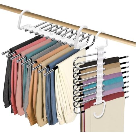 Layer Folding Clothes Hangers, Space Saving Multifunctional Hanging Hole for Closet, Trousers, Scarf, Jeans (White) (1/5)