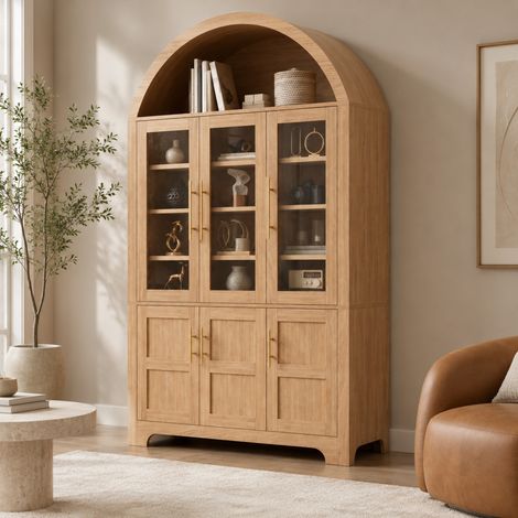 Credenza vetrina 110x40x185 cm in MDF finitura naturale con contenitore FloraGrace (1/5)