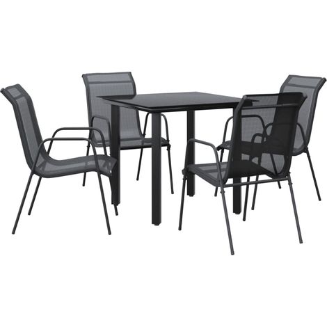 Maison Exclusive - 5-tlg. Garten-Essgruppe Schwarz Stahl und Text