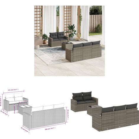 Salon de jardin 6 pcs avec coussins gris résine tressée - Ensemble Salon De Jardin - Meuble De Jardin - Canapé D'extérieur - Résine Tressée - Rotin Synthétique - Home & Living (1/3)