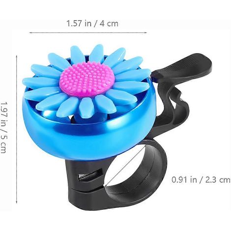Sonnette de vélo enfant en forme de tournesol bleu (lot de 3) avec avertissement de sécurité - Facile à installer et légère (1/5)