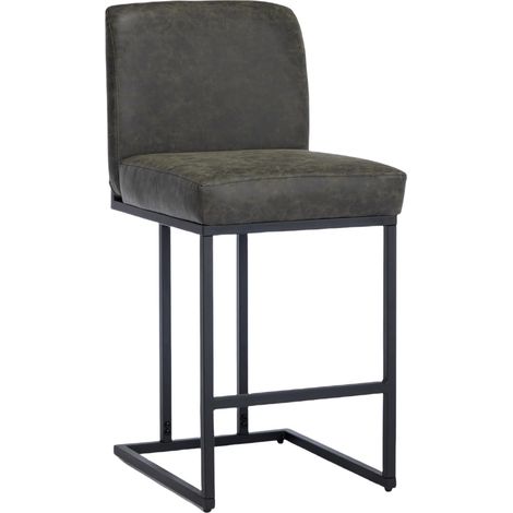 Tabouret de Bar Industriel, Cuir Synthétique Gris Foncé (1/5)