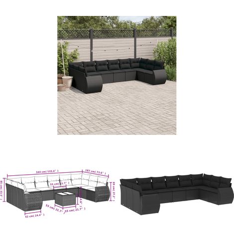 10-tlg. Garten-Sofagarnitur mit Kissen Schwarz Poly Rattan - Gartenmöbel - Outdoor Möbel - Rattan Gartenset - Lounge Set - Esstischgarnitur - Home & Living (1/3)