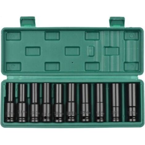 Crezuo-Crezuo 1/2" Schwarzes Sechskant-Steckschlüssel-Set, 10-teilig