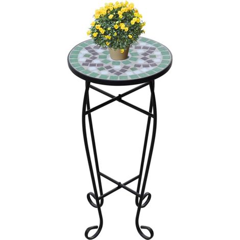 Table d’appoint ronde – Mosaïque – Ø 30 cm – Céramique – Vert et blanc – Jardin, balcon et salon (1/5)