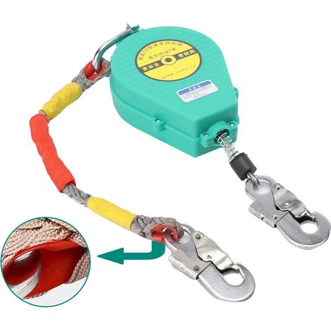 Línea de vida retráctil automática, 7 metros de longitud, carga máxima de 150 kg, diámetro del cable de 3,2 mm, peso ligero de 3,3 kg, gancho autoblocante (1/5)