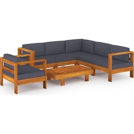 Maison Exclusive - Set Divani Giardino 7 Posti Cuscini Grigi Scuro Massello Acacia (1/5)