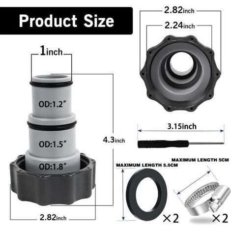 Adaptateur Tuyau Piscine 32 38,2 Pièces Adaptateur Piscine Intex 32 38,Adaptateur Piscine 38mm,Raccord Tuyau Piscine Intex,Adaptateur Tuyau Pompe Piscine. (1/5)