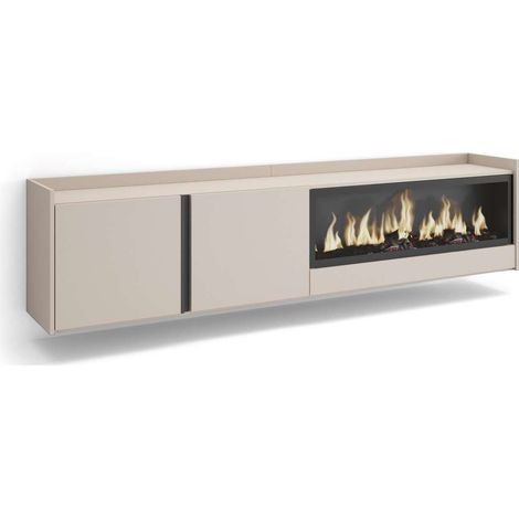 Mueble TV Monda-01 de 212x50x35 cm con chimenea eléctrica XXL, suspendido, color beige (1/4)