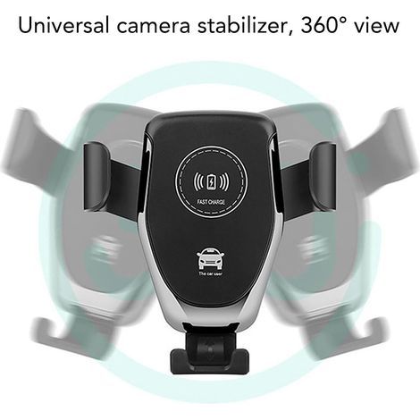 Supporto per auto con caricabatterie wireless da 15 W, supporto per telefono girevole a 360 gradi con protezione intelligente, ricarica rapida, elementi di fissaggio di sicurezza autobloccanti, carica (1/4)