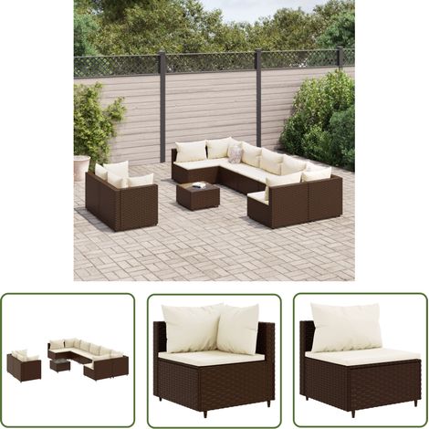 The Living Store 10-tlg. Garten-Sofagarnitur mit Kissen Braun Poly Rattan - Gartenmöbel - Sofagarnitur - Outdoor Möbel - Rattan Gartenmöbel - PE-Rattan