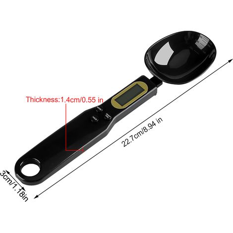Balance de cuisine électronique numérique portable 500 g/0,1 g avec écran LCD et cuillères doseuses (noire) (1/5)